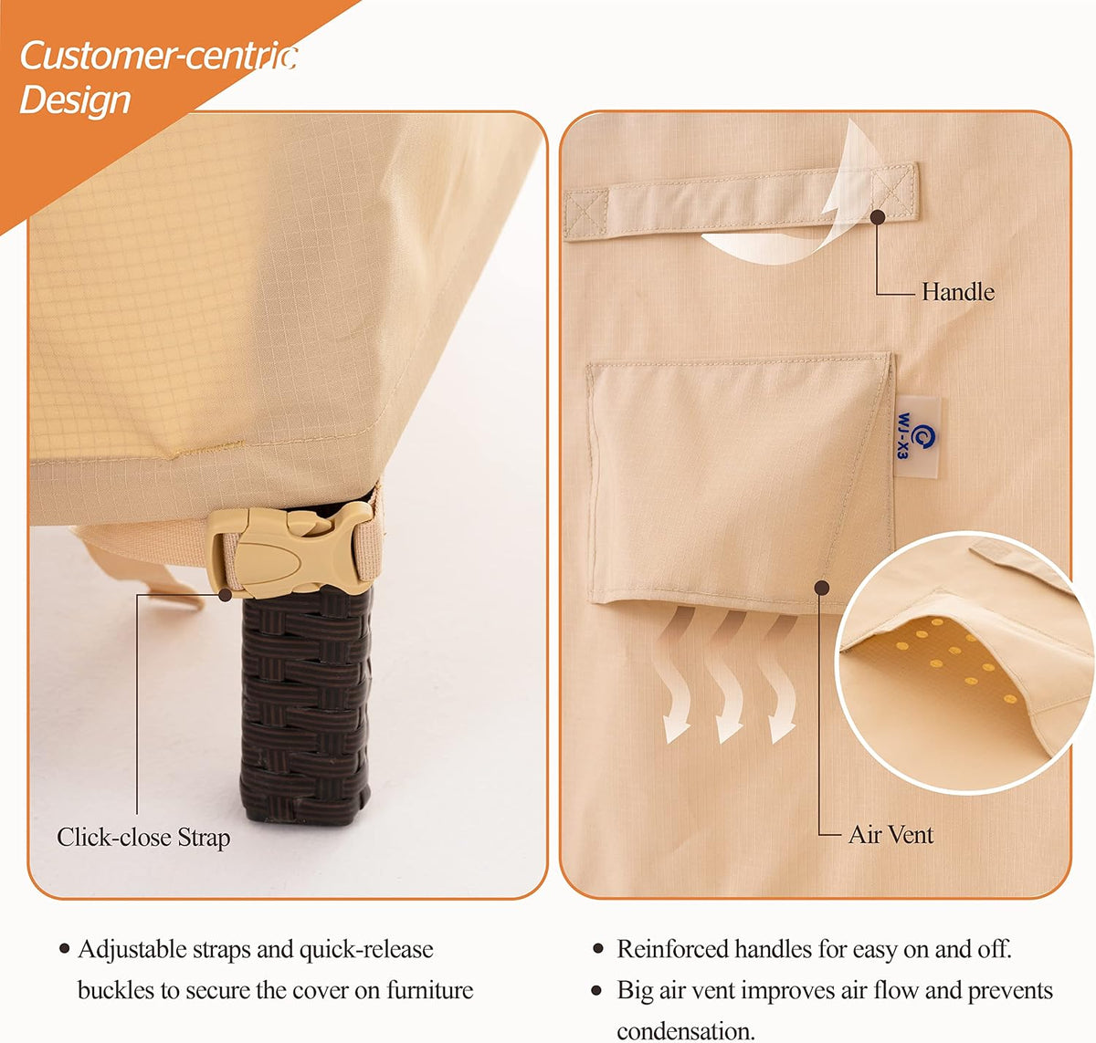 WJ-X3 Round Patio Furniture Cover, 84" D x 31" H, Beige