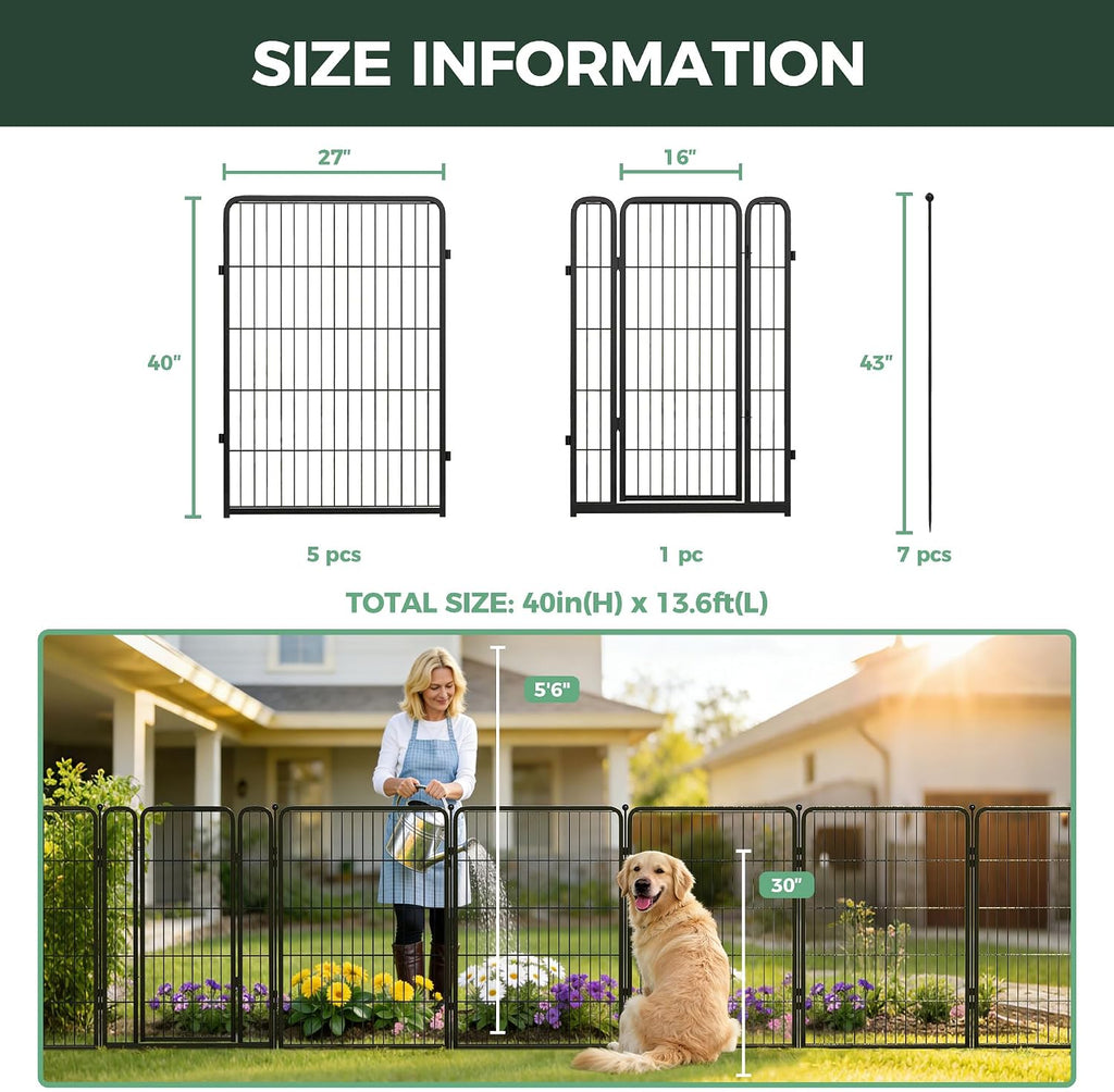 FXW No Dig Garden Fence, Outdoor for Yard, 40in(H) x 13.6ft(L), 6 Panels