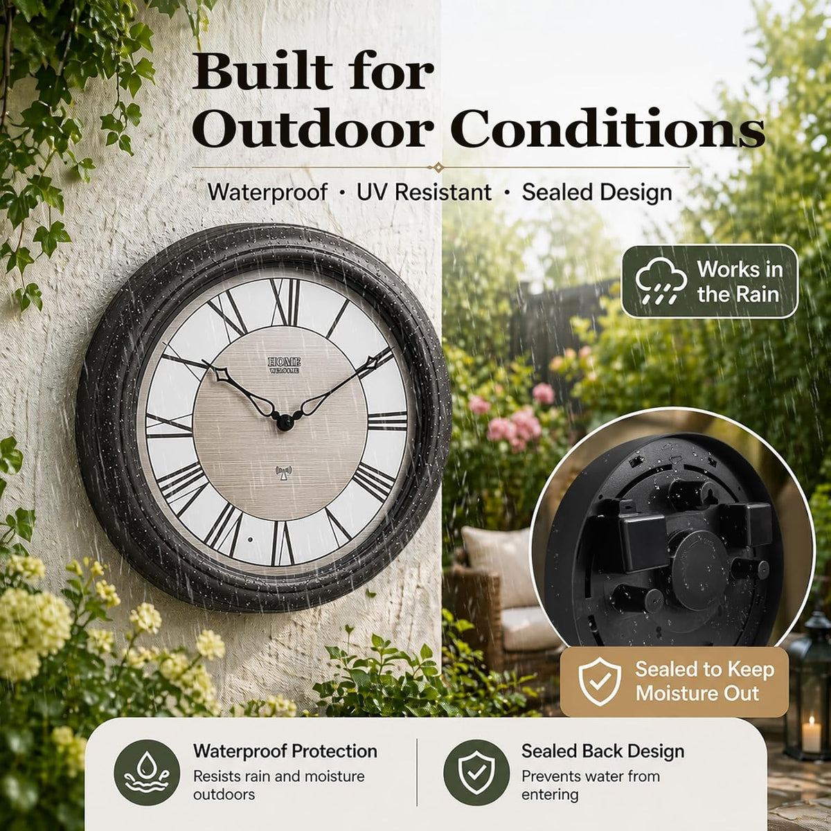 Pytha Sight 18 Inch Illuminated Atomic Roman Outdoor Wall Clocks Waterproof