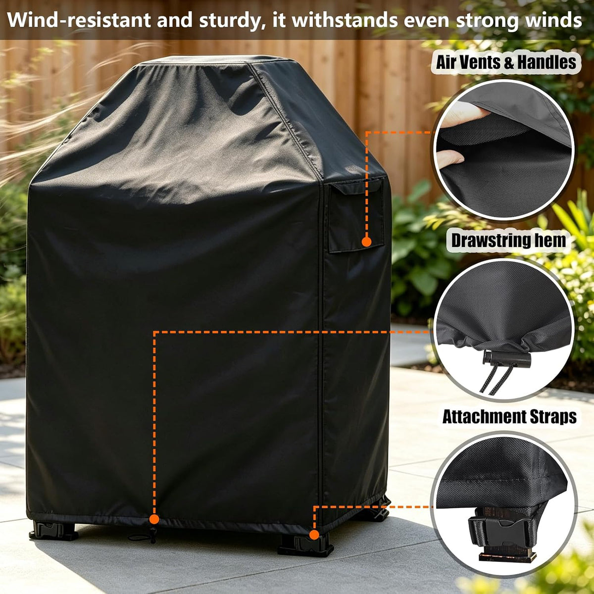 outdoor fireplace covers waterproof 600d - 24" d, side view