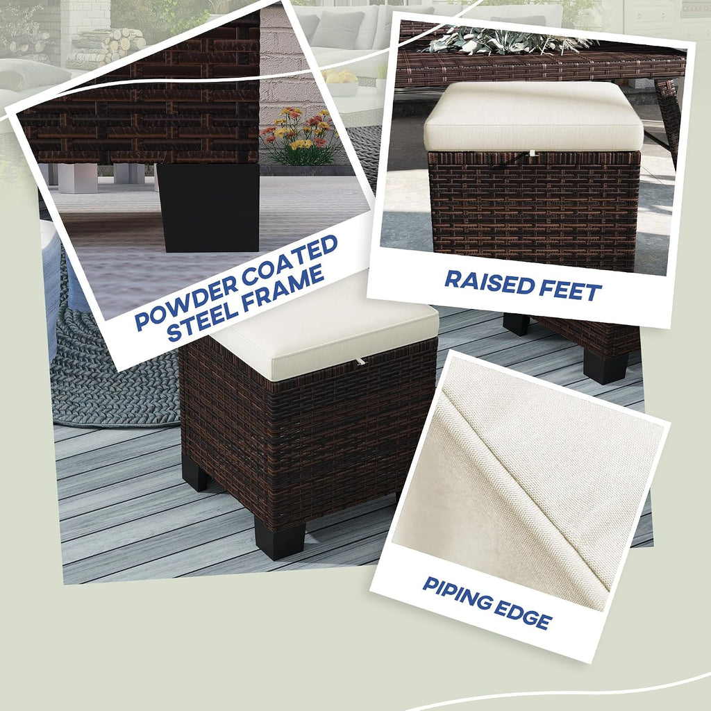 Outsunny 2 Pieces Outdoor Patio Ottomans All Weather PE Rattan Beige