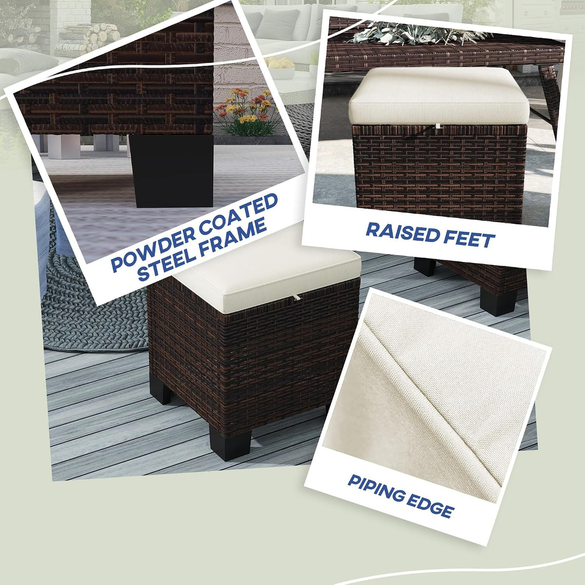 Outsunny 2 Pieces Outdoor Patio Ottomans All Weather PE Rattan Beige