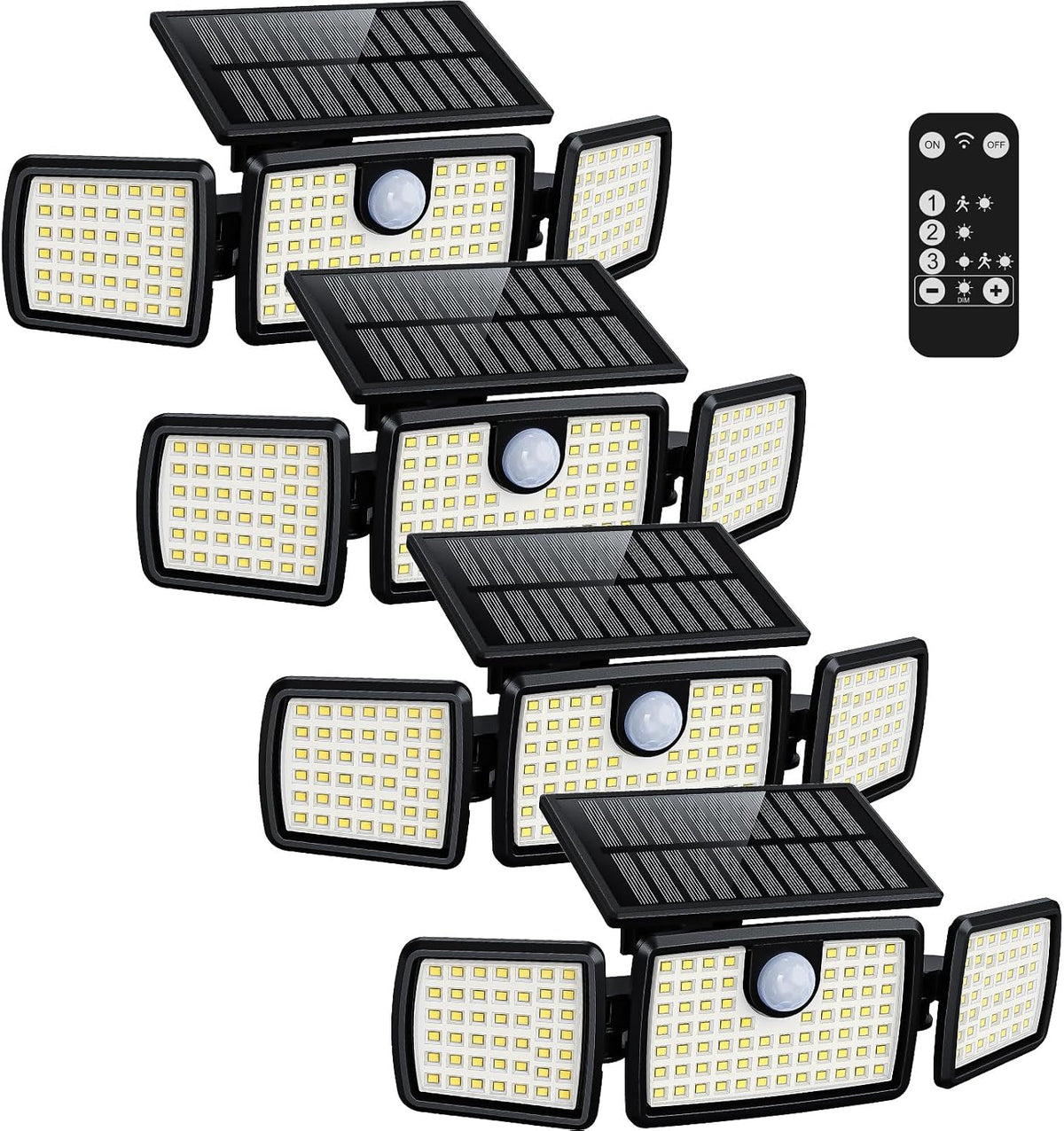 MIHANI Solar Lights Outdoor, Quick Charge Solar Motion Deck Lights Outdoor for Deck with High Brightness, Larger Built-in Tempered Glass Panel, Sensitive PIR Motion Inductor (Remote,4 Pack)