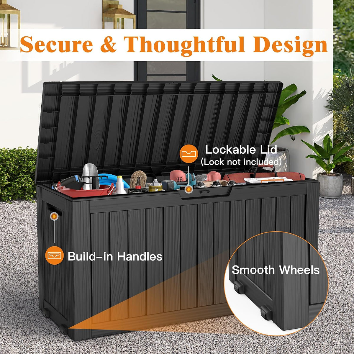 Outdoor Deck Storage Box, 75 Gallon Deck Box,Lockable Patio Storage Bench