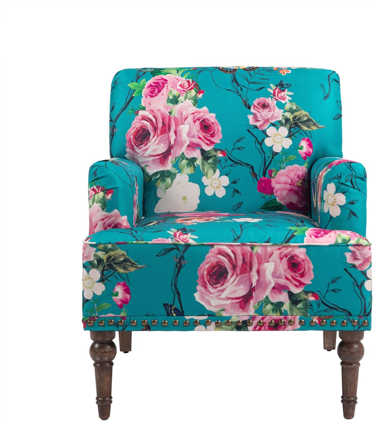Floral Accent Chairs Set of 2, Fabric Upholstered Armchair