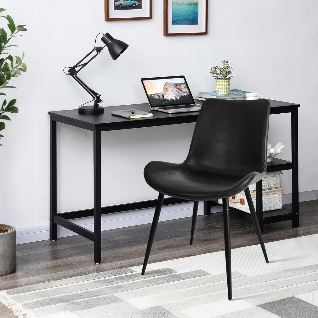 CangLong Modern Dining Chairs Set of 2, Faux Leather Upholstered Armless Accent Chairs with Soft Backrest & Metal Legs, for Living Room Meeting Room, Black