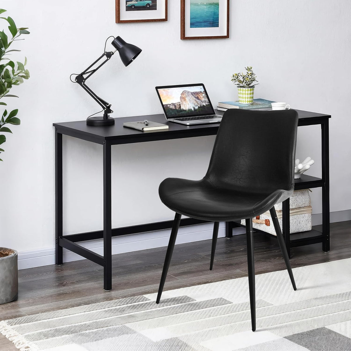 CangLong Modern Dining Chairs Set of 2, Faux Leather Upholstered Armless Accent Chairs with Soft Backrest & Metal Legs, for Living Room Meeting Room, Black