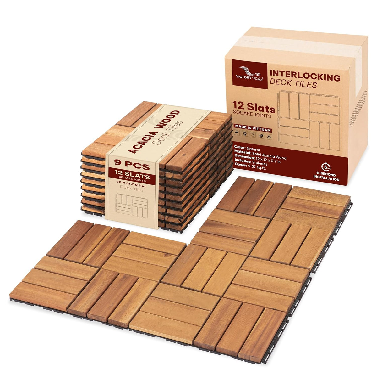 acacia interlocking deck tiles, 9 pcs wood flooring shown in use