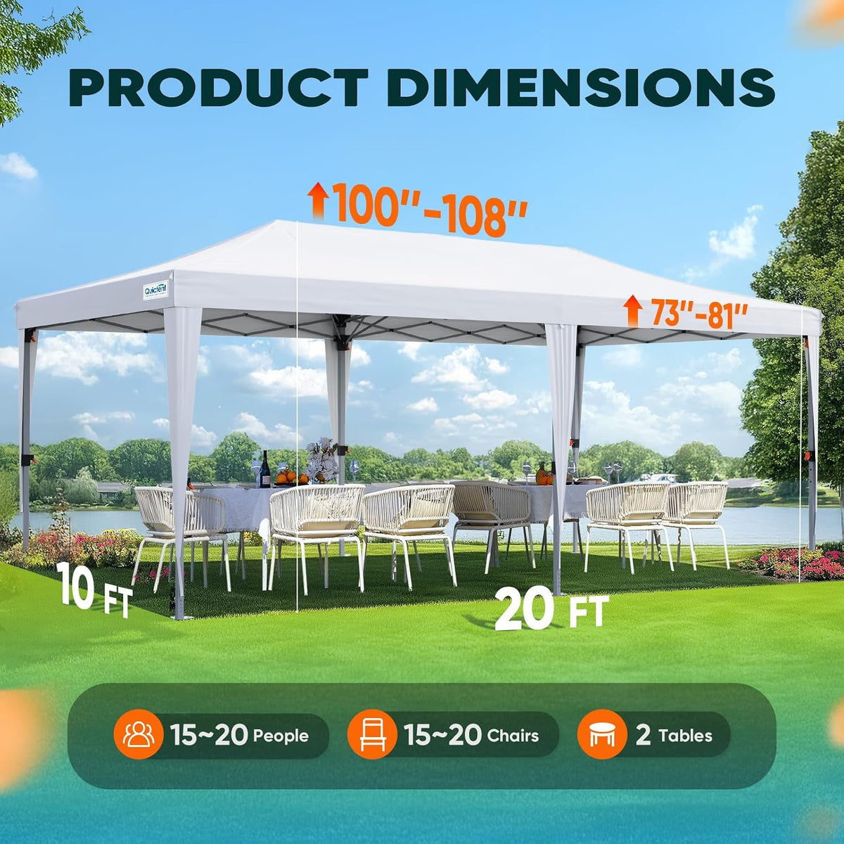 Quictent 10x20FT Pop up Canopy Tent with Church Sidewalls