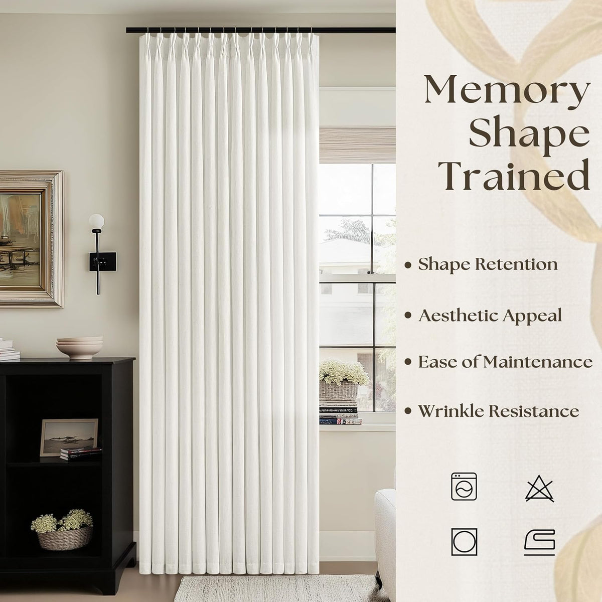 Natural Beige Semi Sheer Pinch Pleated Linen 70 Inch Extra Wide Curtains