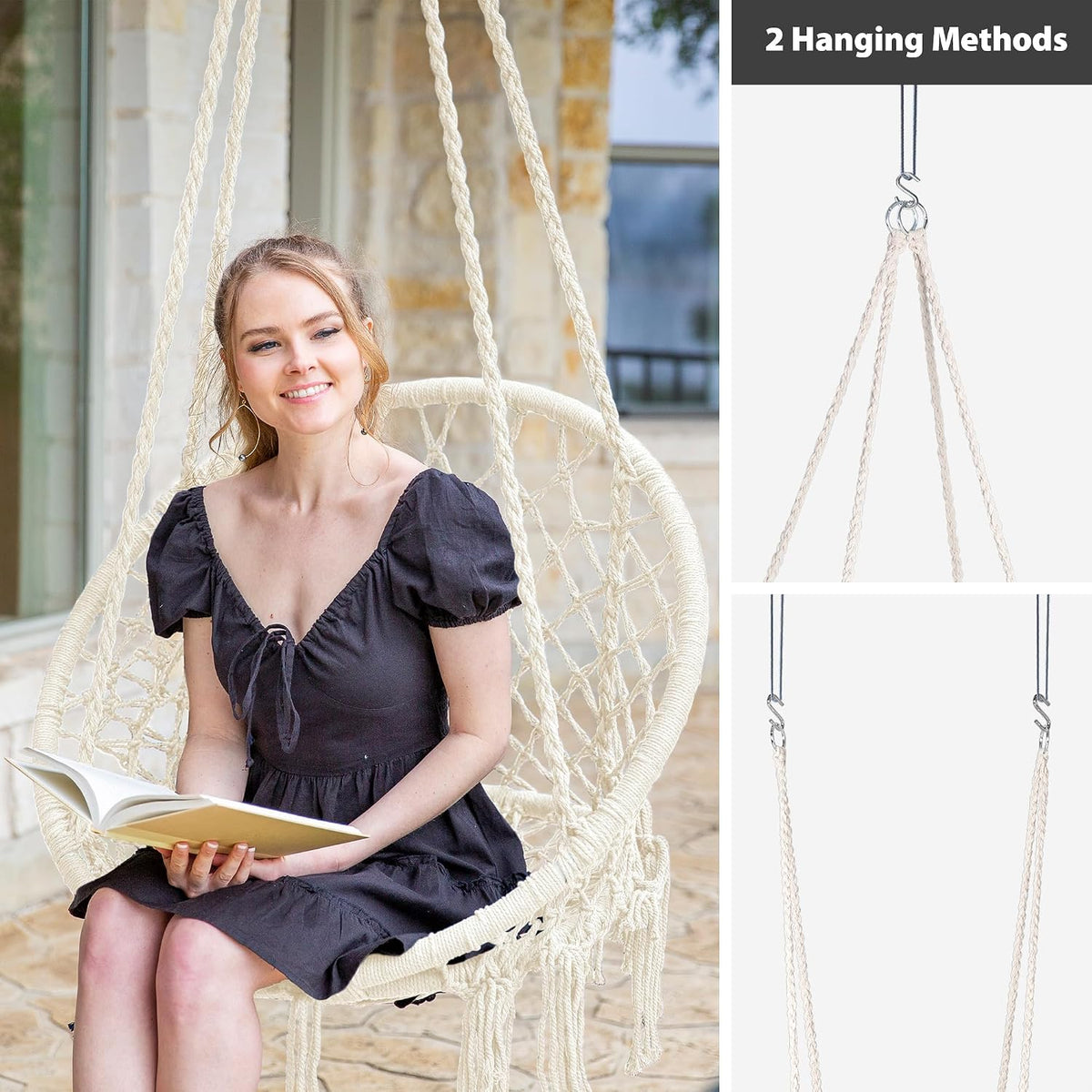 suncreat hammock chair macrame swing with side pocket, close-up detail