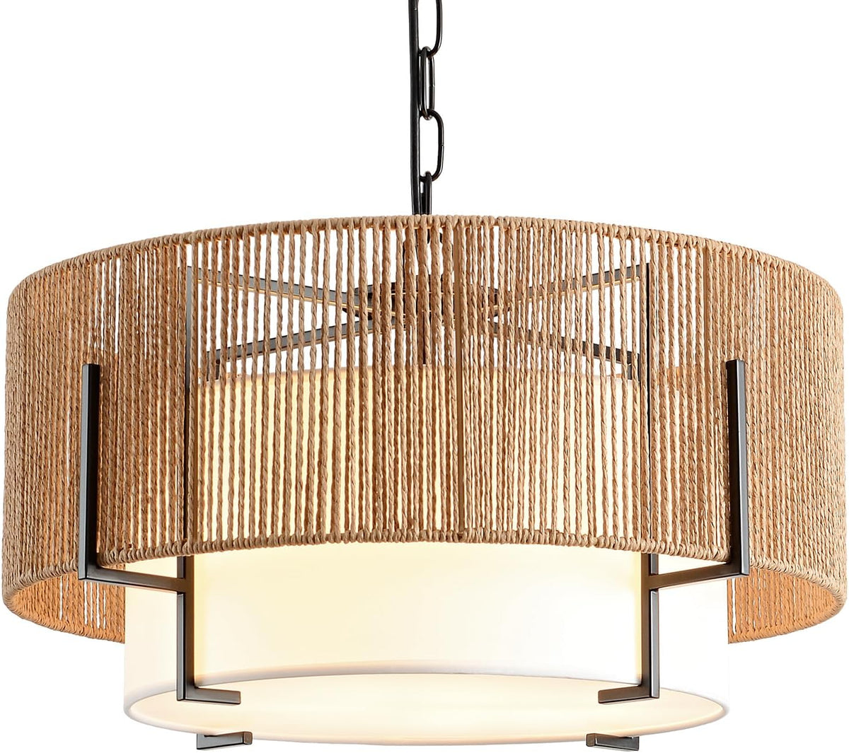 4-light rattan chandelier for dining room, 19.7" boho, view 9