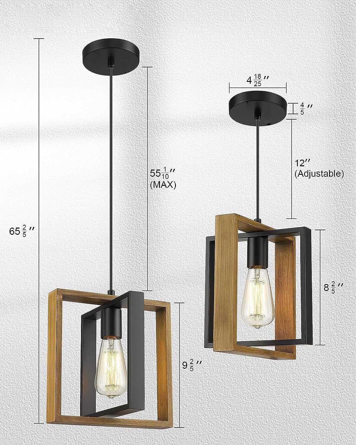 Farmhouse Pendant Light Fixture, Black Pendant Lights for Kitchen Island Industrial Lantern Pendant Light Fixtures with Light Shade, Adjustable Height Hanging Pendant Lighting