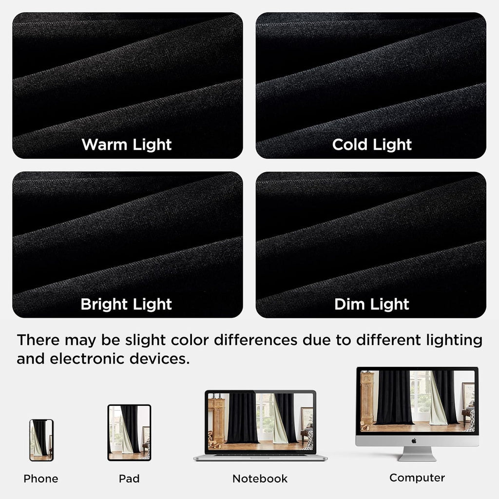 Joydeco 100% Blackout Curtains Velvet Black Out Curtain 84 Inch Drapes