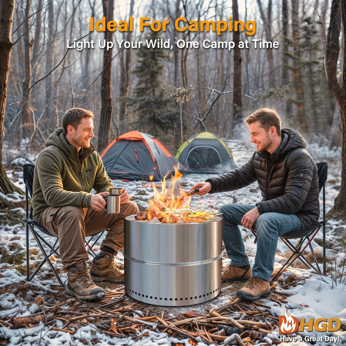 HGD 20 inch Smokeless Firepit Outdoor, Portable Smokeless Fire Pit for Camping with Travel Bag, Stainless Steel Wood Burning Stove for Backyard & Patio, Easy Setup & Compact Storage