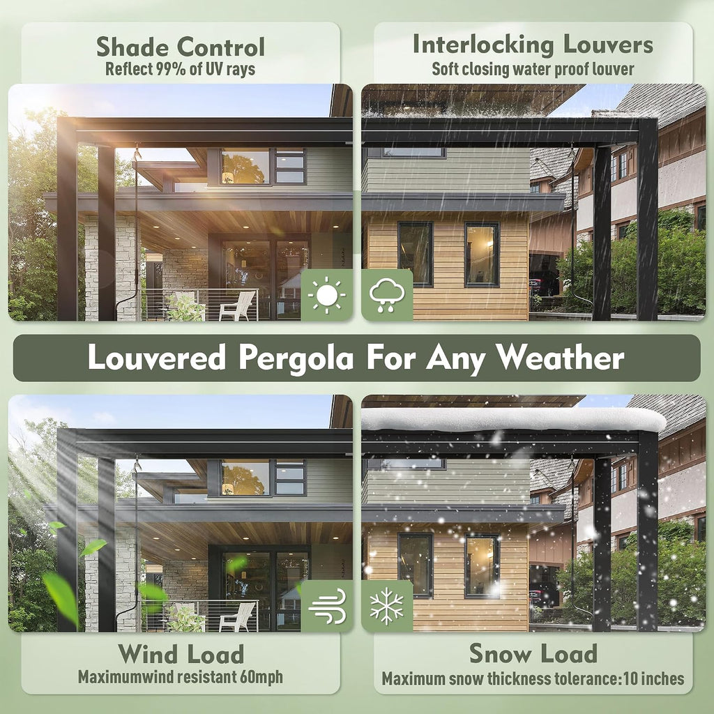 10x12 FT Outdoor Louvered Pergola Dark Grey