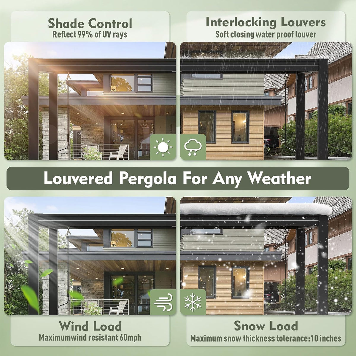 10x12 FT Outdoor Louvered Pergola Dark Grey