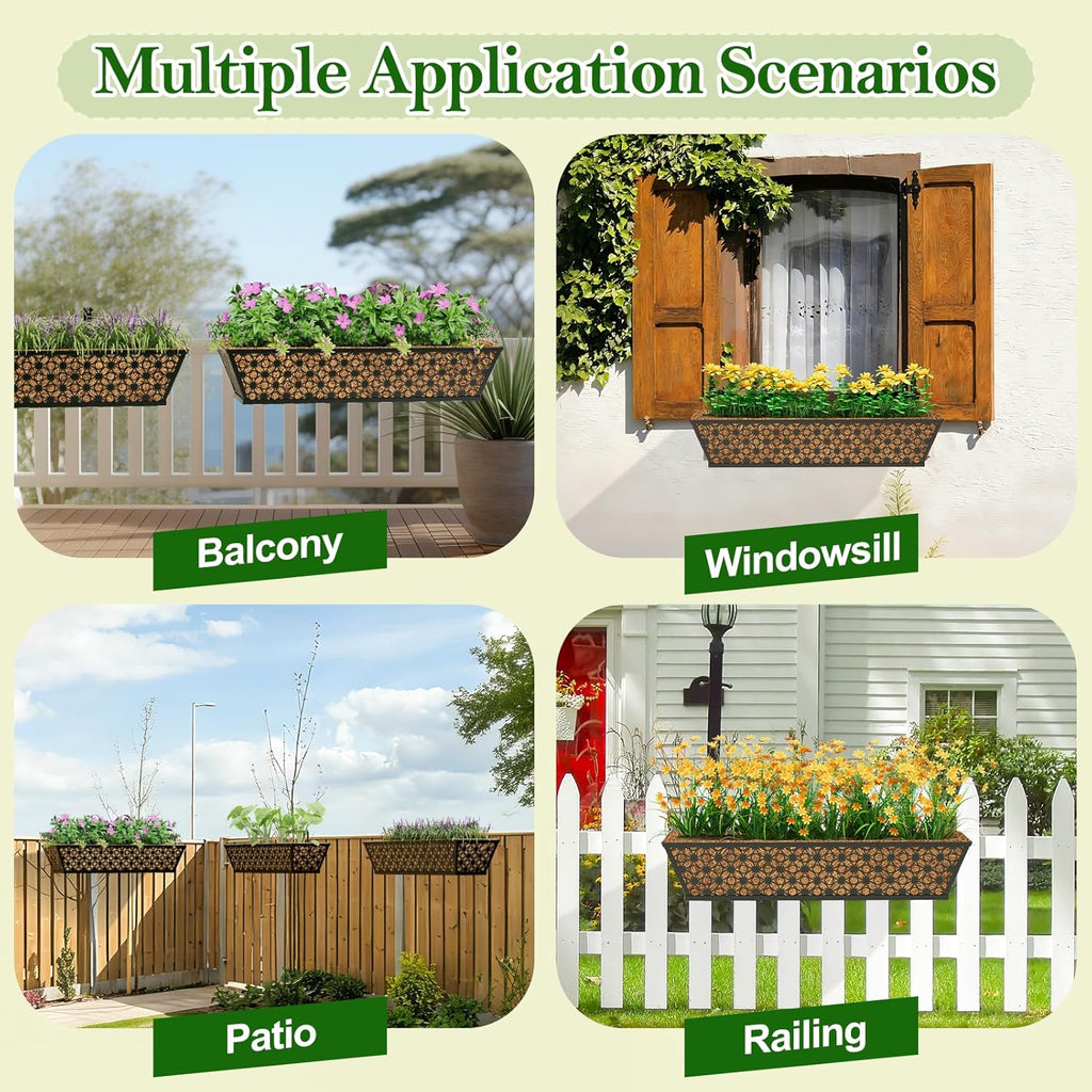 SPECILITE 24" Adjustable Metal Window Railing Planters Boxes, 4 Pack