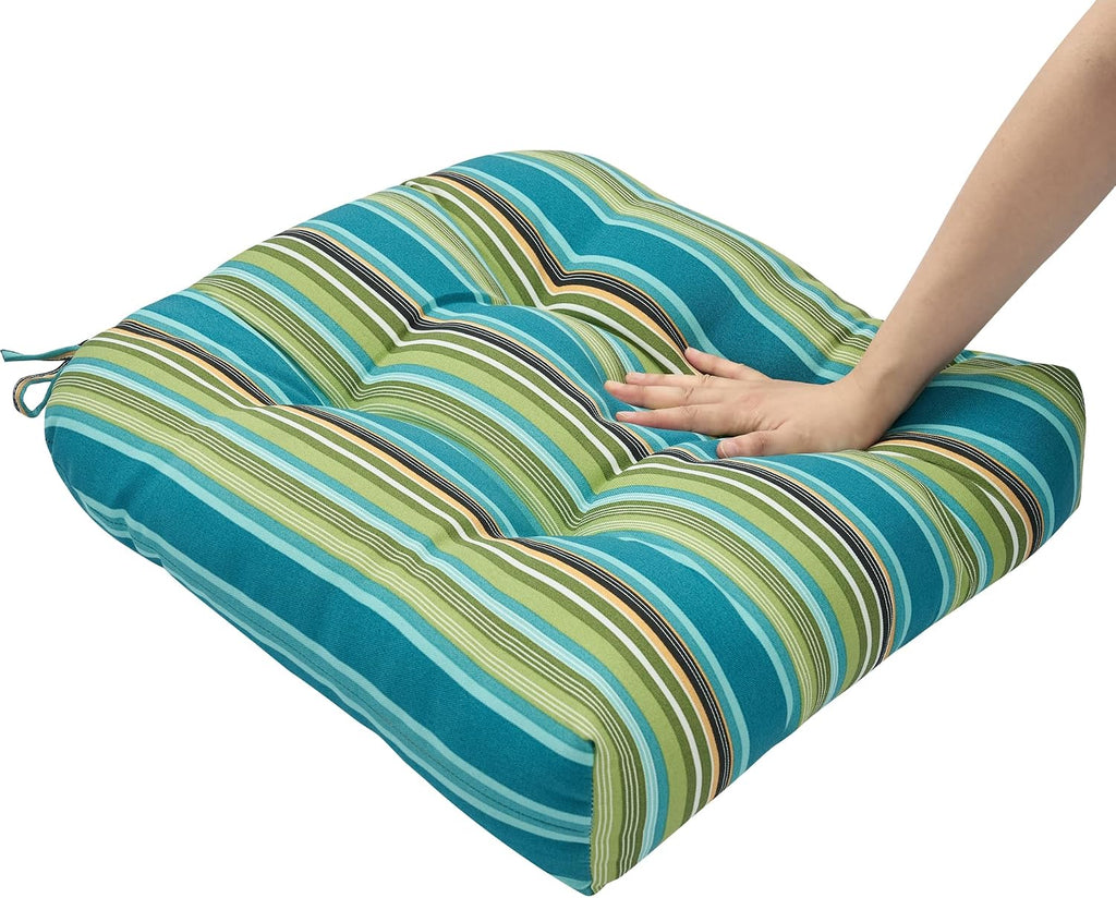 indoor/outdoor tufted seat cushions with ties set of showing dimensions