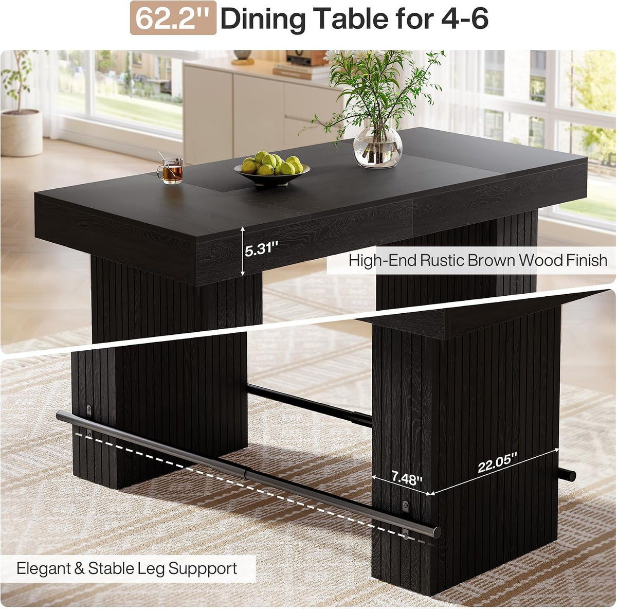 tribesigns 62.2" tall dining table for 4-6, counter on a desk or shelf