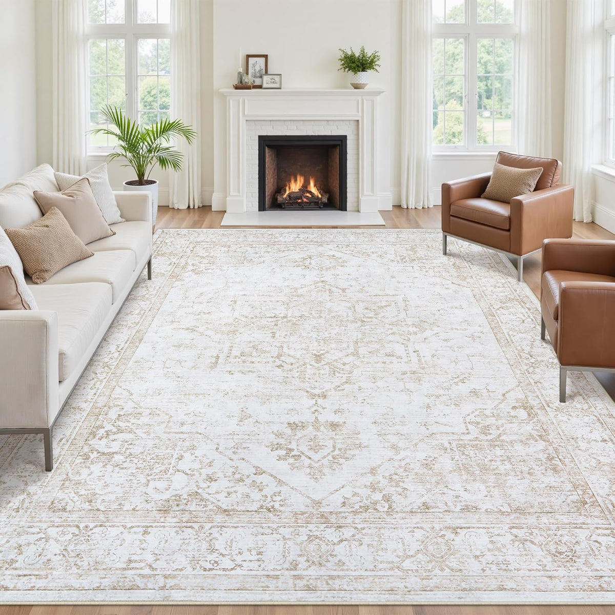 8x10 Area Rugs for Living Room Washable Non-Slip Rug Beige