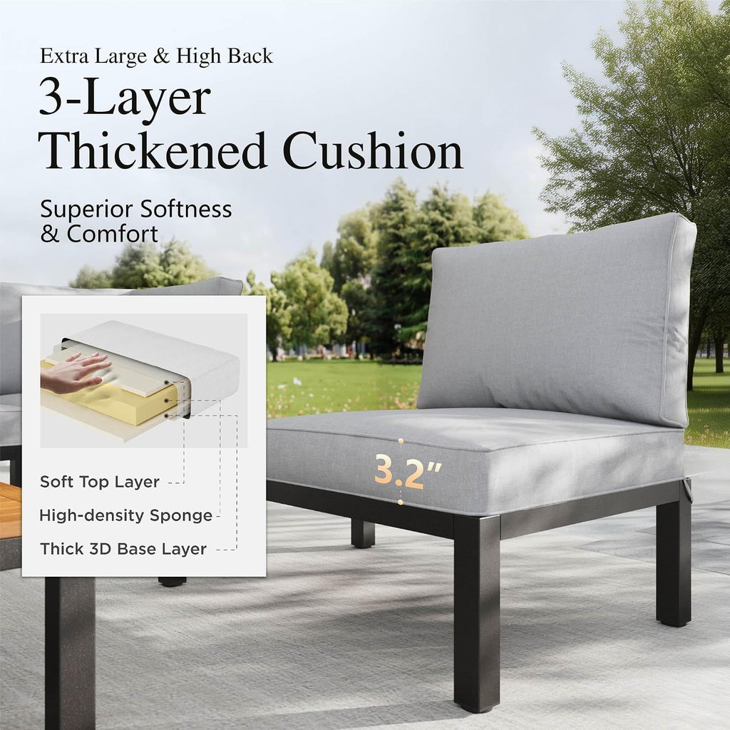 Sophia & William 4-Seat Metal Patio Sofa Sectional Set with Gray Cushions