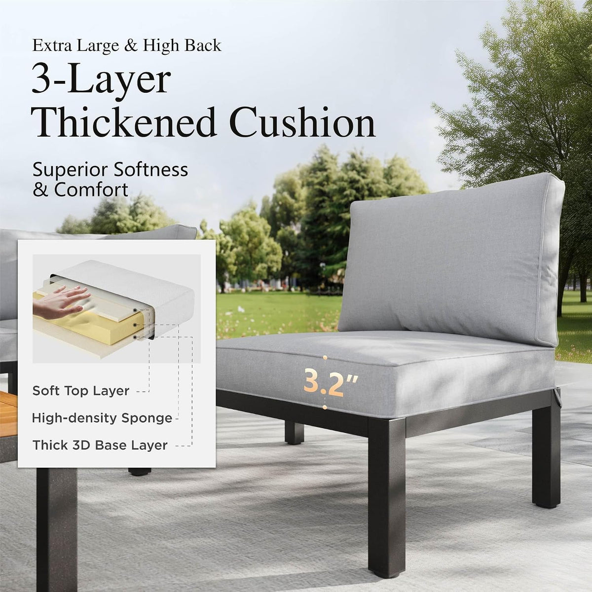 Sophia & William 4-Seat Metal Patio Sofa Sectional Set with Gray Cushions