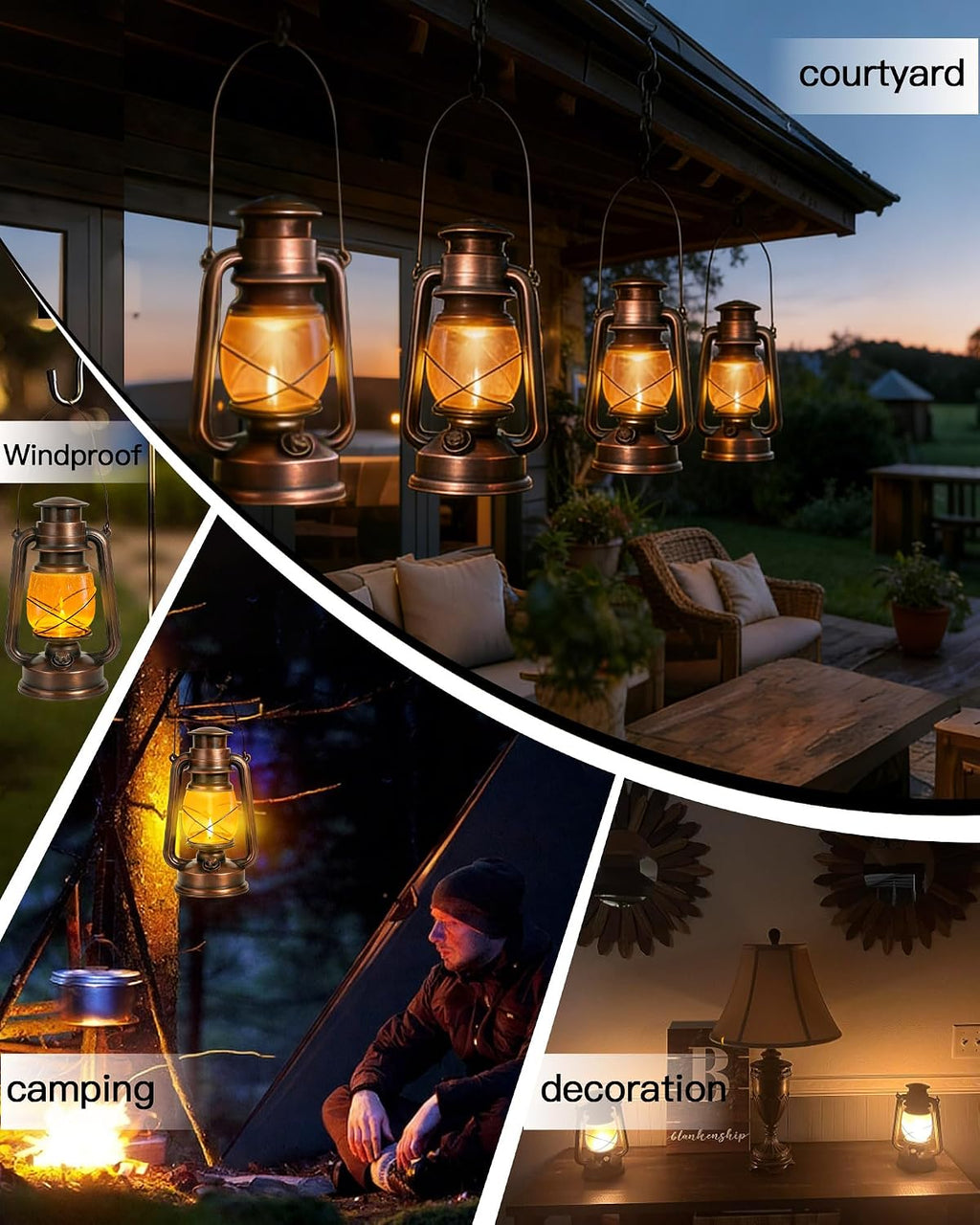 2 Pack Battery Operated Vintage Hanging Lanterns, IP65 Waterproof