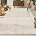 Vaukki 5x7 Living Room Area Rug, Beige Soft Geometric Fluffy Bedroom Mat