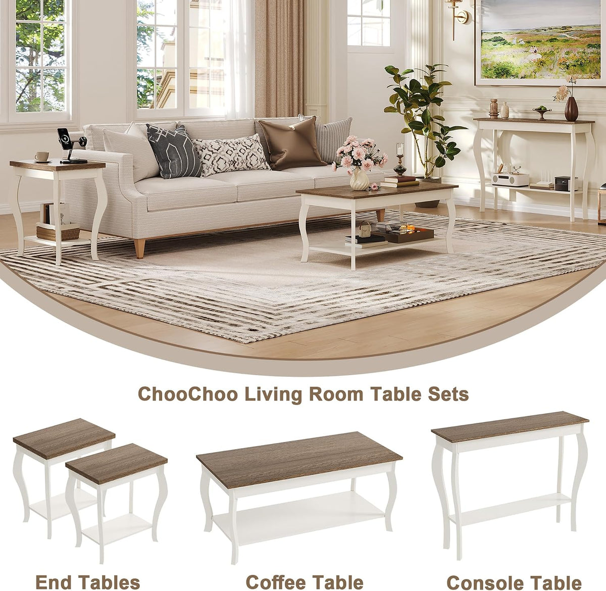 ChooChoo Coffee Table with Curved Legs and Storage Shelf