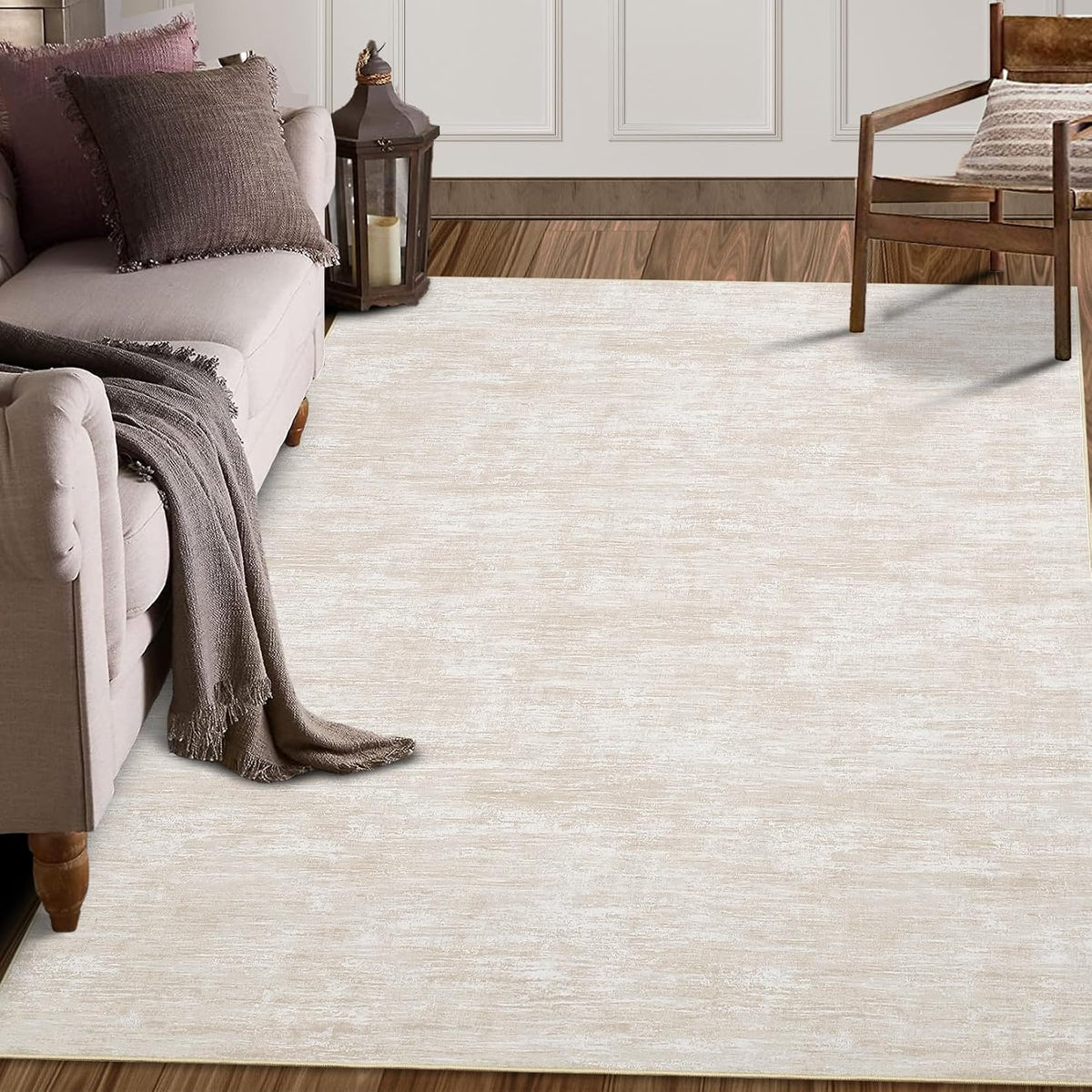 RUGSREAL Washable Rug 10x13 for Living Room Modern Abstract Area Rug Non-Slip Large Contemporary Bedroom Rug Stain Resistant Aesthetic Accent Floor Carpet Foldable Solid Rug for Home Office, Beige