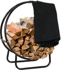 Sunnydaze Outdoor Firewood Rack with Cover, Heavy-Duty Steel, 24” Diameter