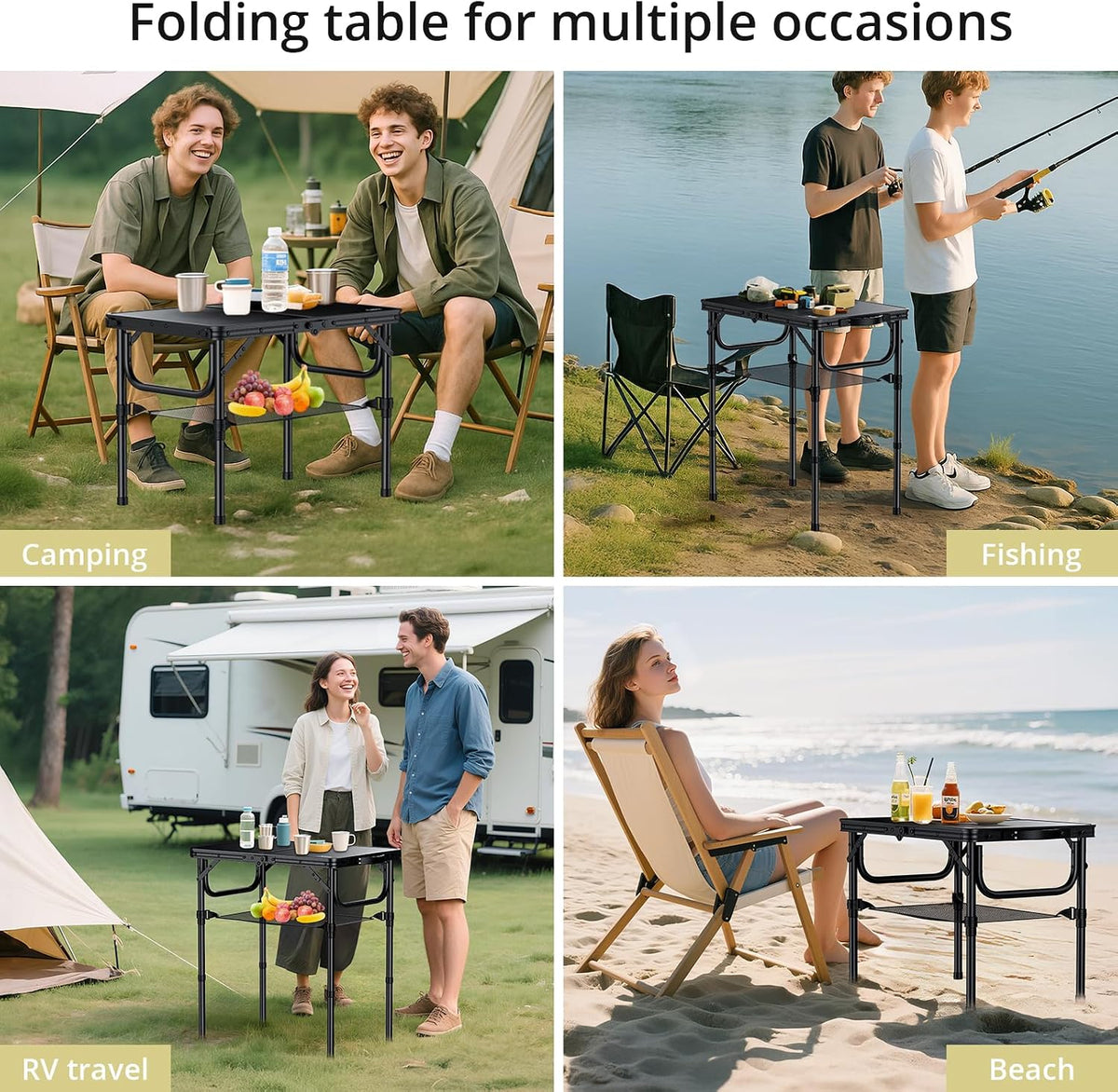 Anbte 2ft Folding Camping Table, 3 Adjustable Heights Small Folding Table