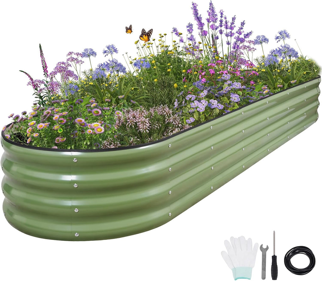 Galvanized Raised Garden Bed Outdoor- 8x2x1FT Planter Box, Green