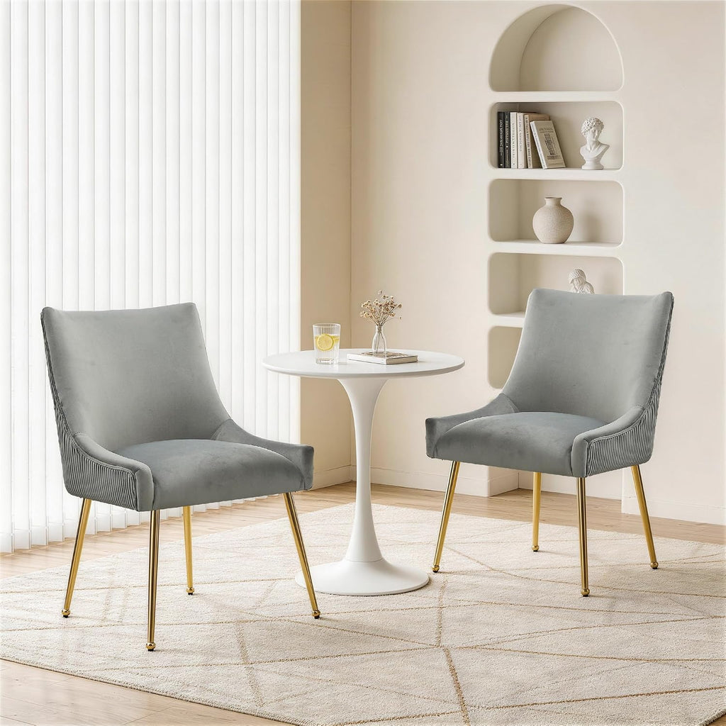 Upholstered Modern Grey Velvet Dining Chairs Set of 6 with Gold Metal Legs