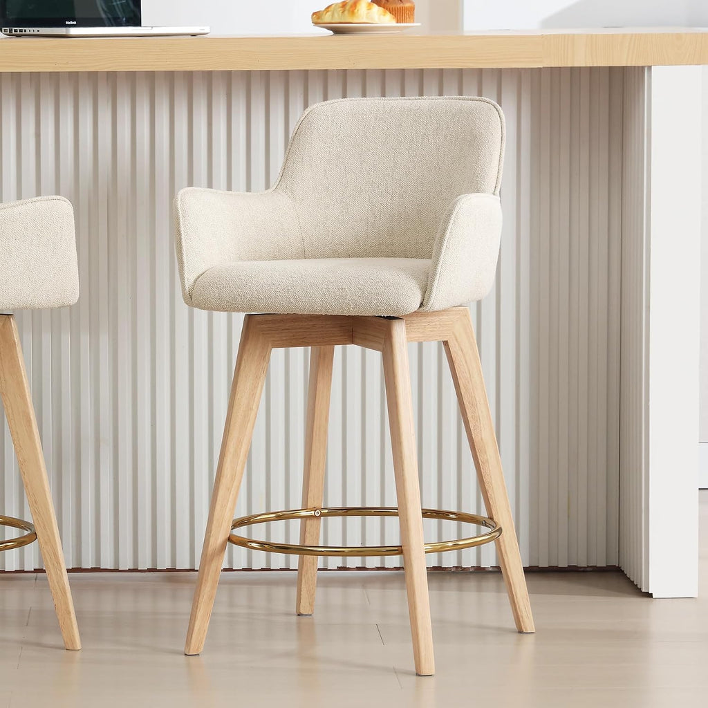 ONEVOG Swivel Counter Height Bar Stools with Backs, Natural Solid Wood Legs