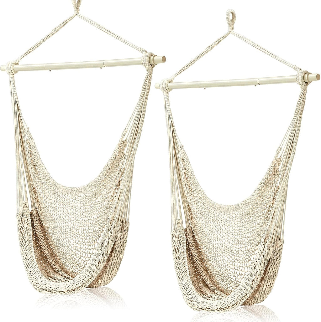 Barydat 2 Pcs Hanging Hammock Chair Boho Swing Chair, Beige