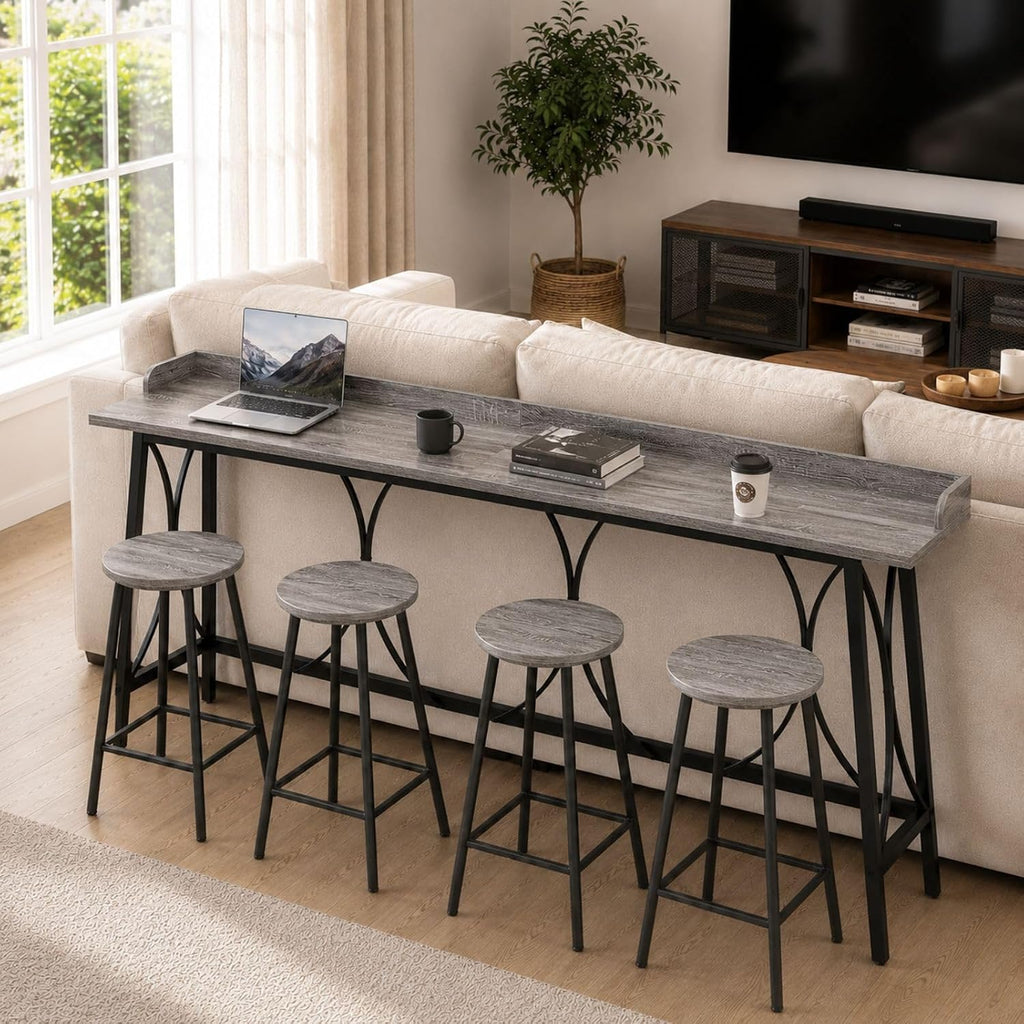 Karl home 82.3" Bar Table, Counter Height Table with Back Rail, Wash Gray