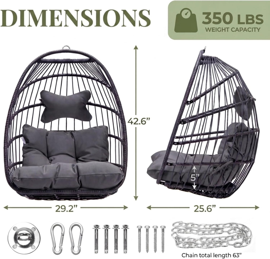 RADIATA Outdoor Egg Chair Without Stand, Foldable Wicker Swing Basket Chair