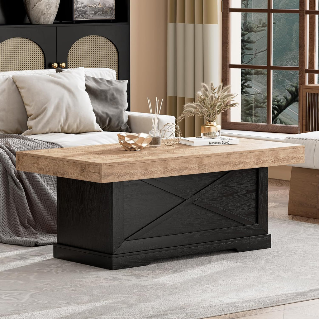 Lareth 39 in Rustic Coffee Table for Living Room with X-Design, Rectangle