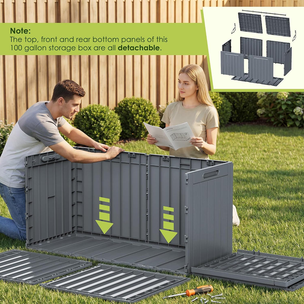 Devoko 100 Gallon Outdoor Storage Box, Waterproof Deck Box Lockable (Gray)