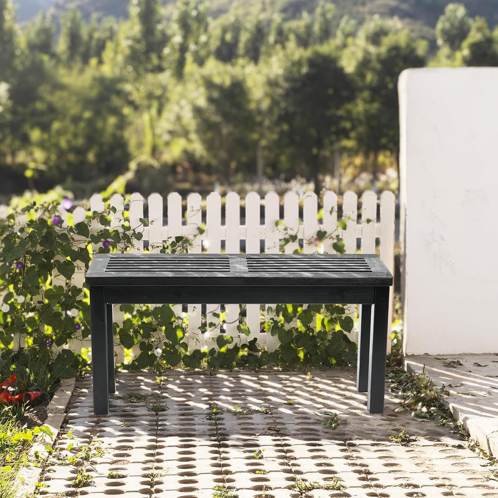 VINGLI Outdoor Wooden Bench, 40” Porch Bench Outdoor Backless Garden Bench, Small Outdoor Bench for Deck Patio Entryway (Black, 40in)