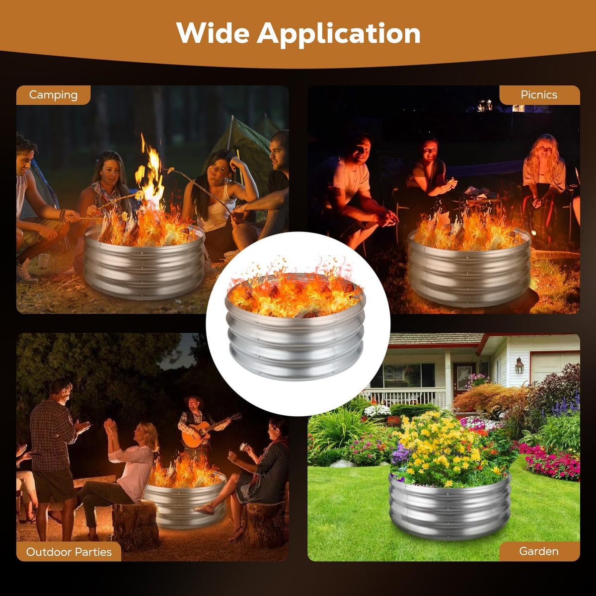 raynesys 24″ round galvanized fire pit ring for on a desk or shelf