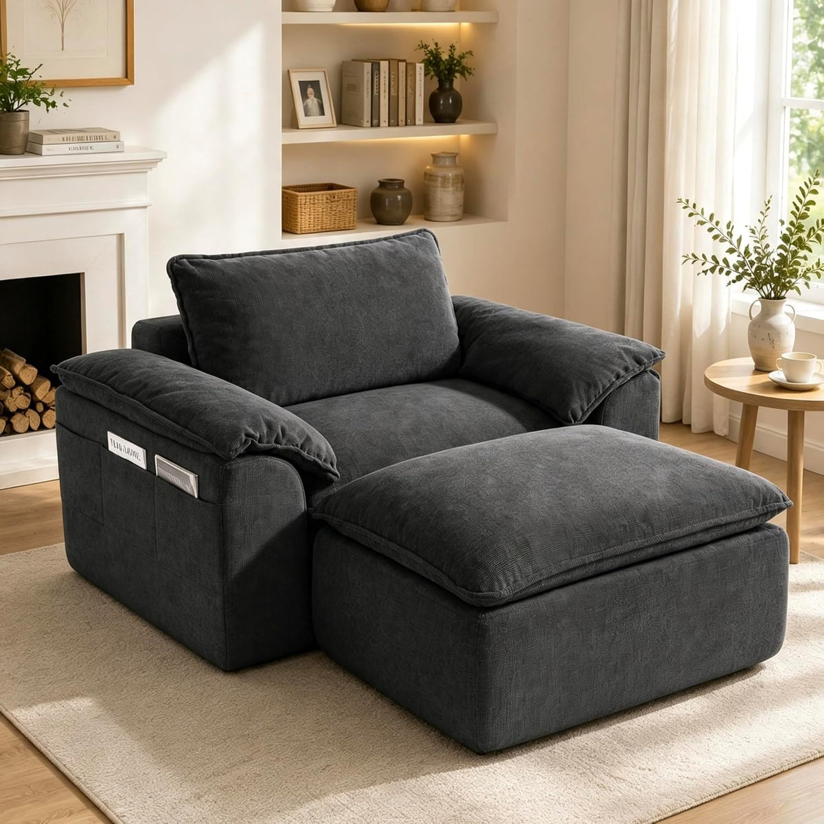57" Oversized Chair with Ottoman, Deep Seat Chaise Lounge Chair Indoor