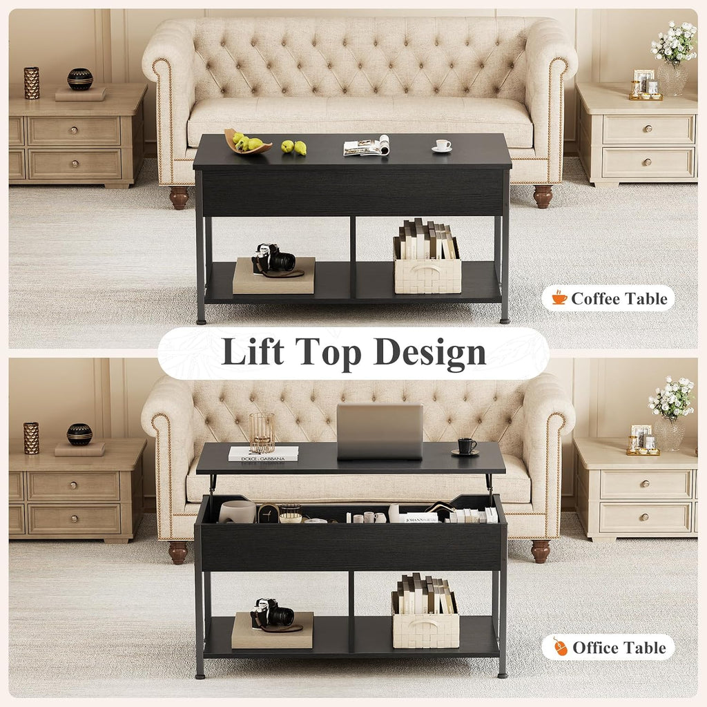 OLIXIS Coffee Table with Storage for Home Living Room Office, Black