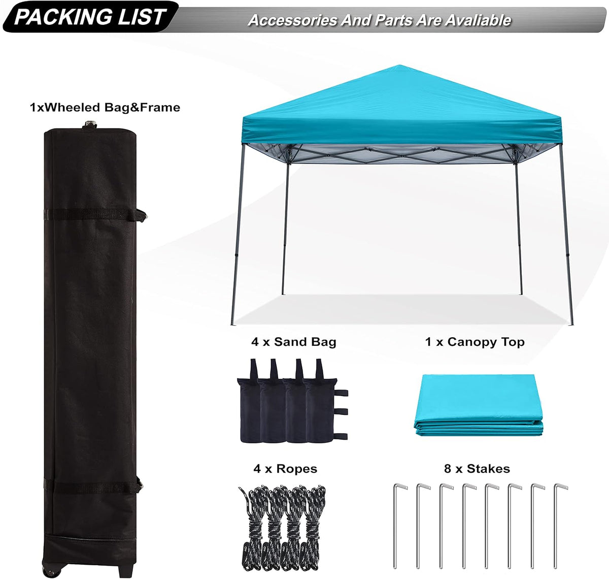abccanopy 10x10 pop up canopy tent, slant leg showing dimensions