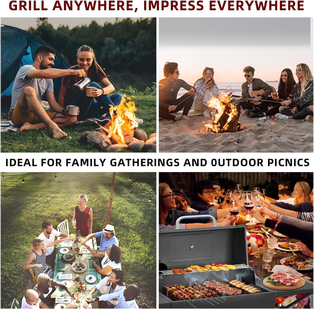 Charcoal Grill with 2 Side Tables 343 Sq.In.for BBQ Outdoor Cooking