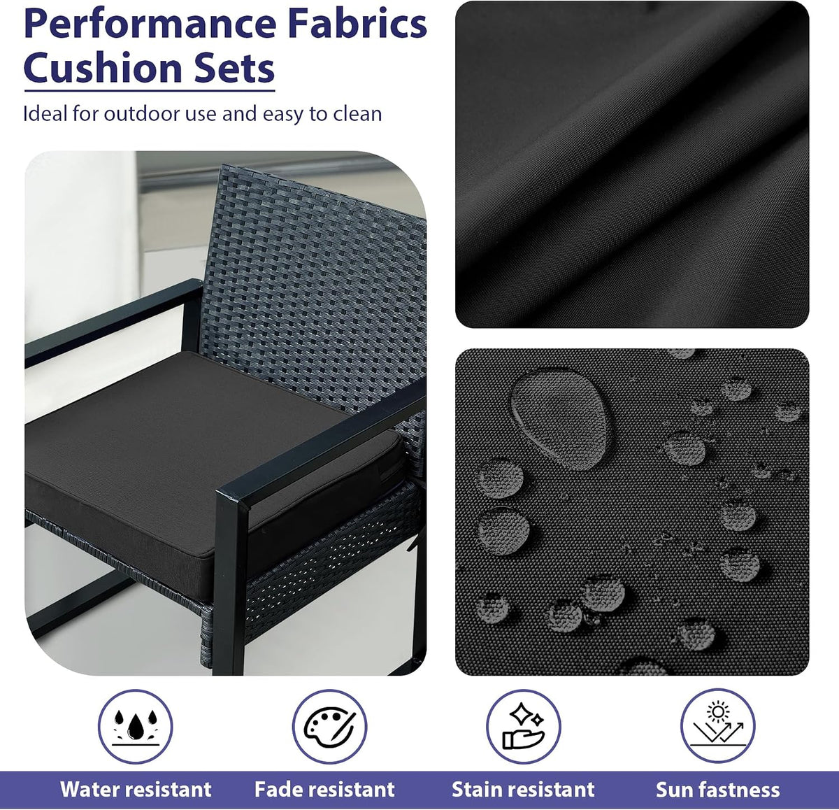 IPYNBAP Outdoor Chair Cushions Set of 4 -Waterproof Outdoor Seat Cushions for Patio Furniture, Patio Chair Cushion with Handle and Ties, Out Door Chair Pads,19x19x3-Square, Black