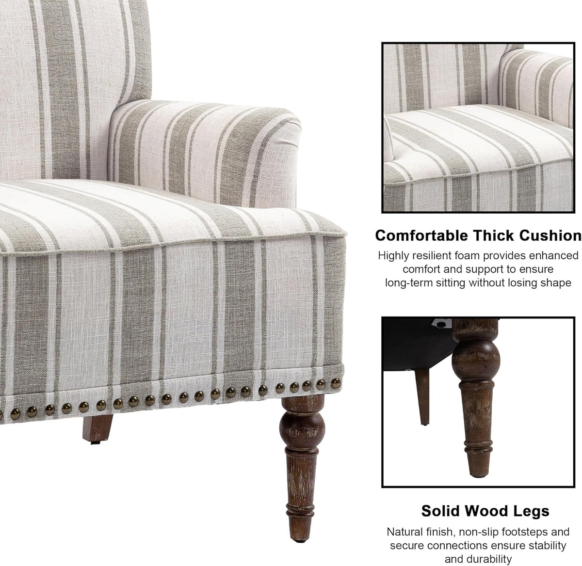Mid-Century Modern Accent Chair, Brown Stripe, Set of 1