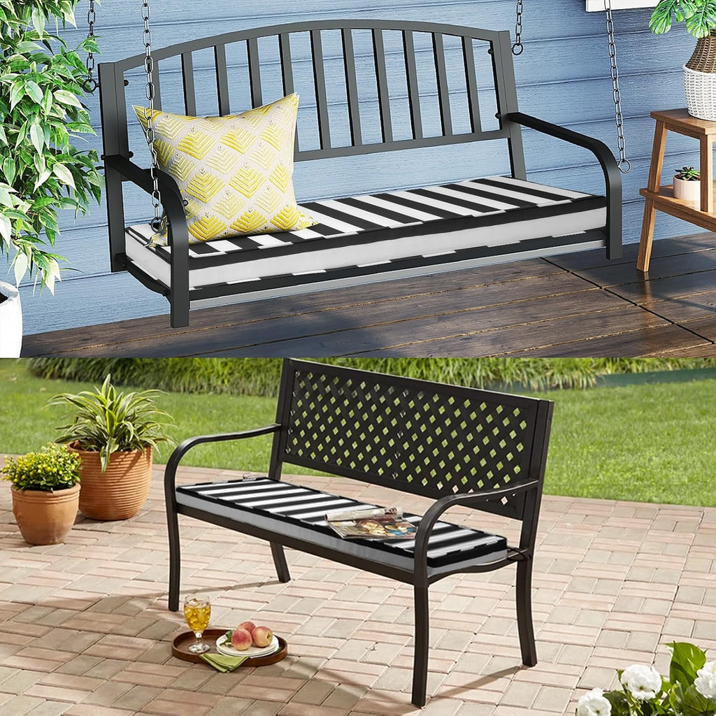 Mrsenloi Outdoor Bench Cushion, 48 x 18 x 3 in, Black&White, 28D Foam